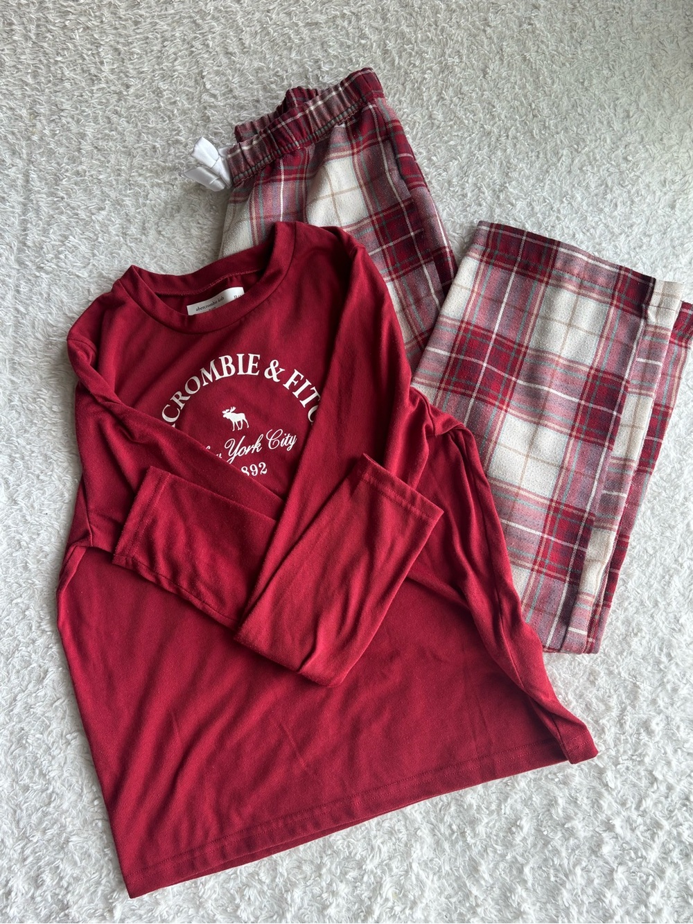 Abercrombie & Fitch Kids Burgundy Top with Red Plaid Pajama Pants